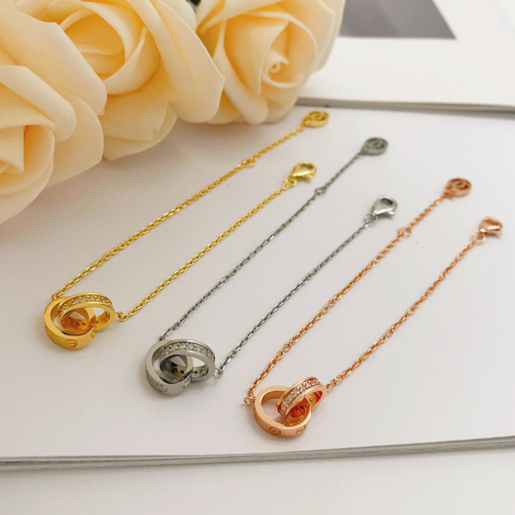 [⭐Hyrra Jewelry]LOVE DOUBLE RING HALF DIAMOND BRACELET