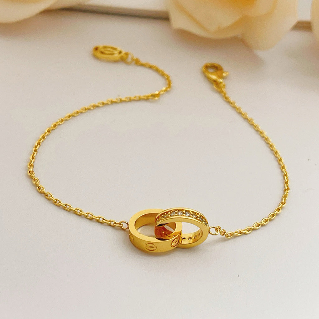 [⭐Hyrra Jewelry]LOVE DOUBLE RING HALF DIAMOND BRACELET