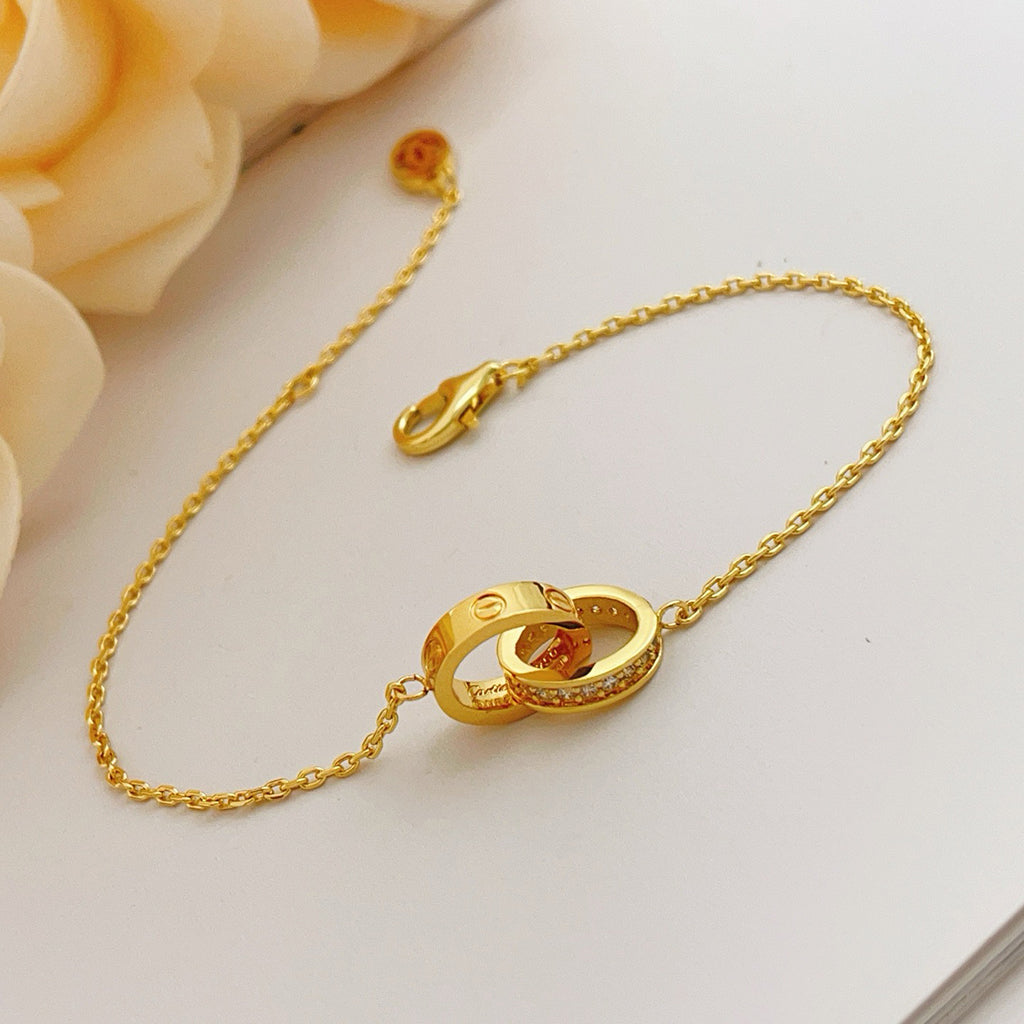 [⭐Hyrra Jewelry]LOVE DOUBLE RING HALF DIAMOND BRACELET