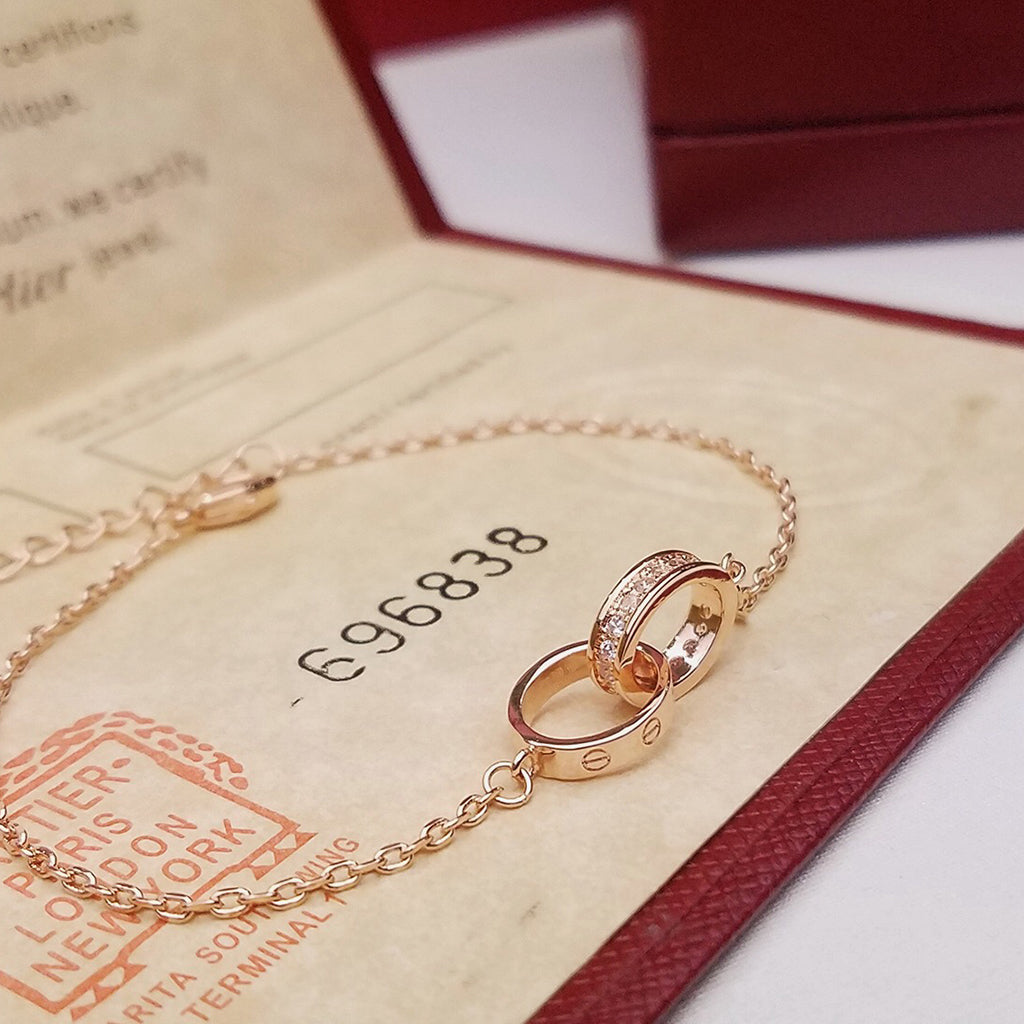[⭐Hyrra Jewelry]LOVE DOUBLE RING HALF DIAMOND BRACELET