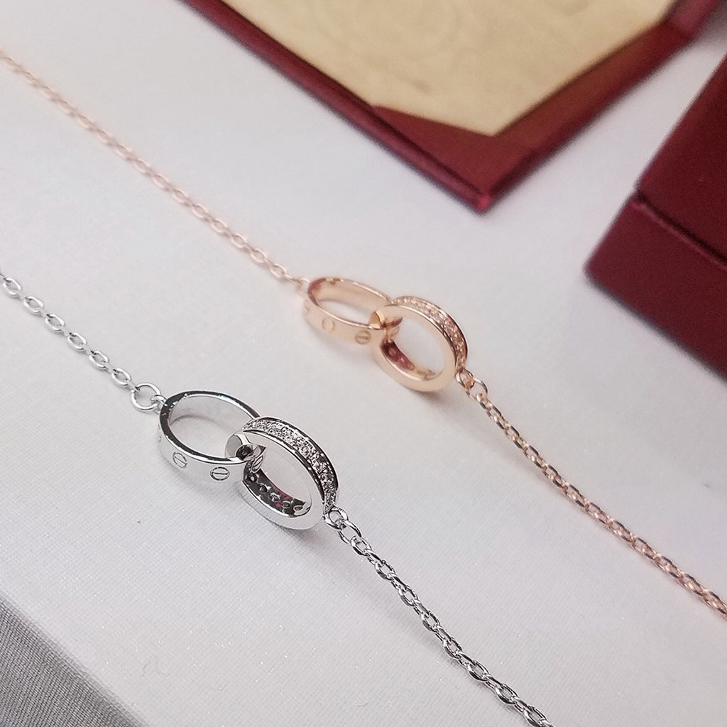 [⭐Hyrra Jewelry]LOVE DOUBLE RING HALF DIAMOND BRACELET