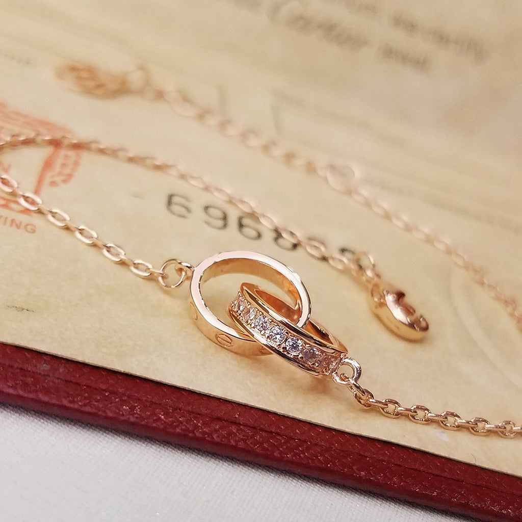 [⭐Hyrra Jewelry]LOVE DOUBLE RING HALF DIAMOND BRACELET