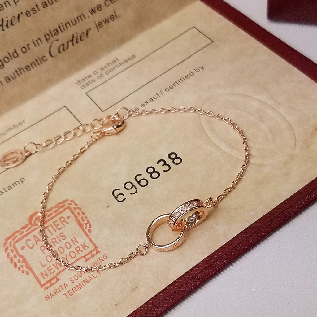 [⭐Hyrra Jewelry]LOVE DOUBLE RING HALF DIAMOND BRACELET