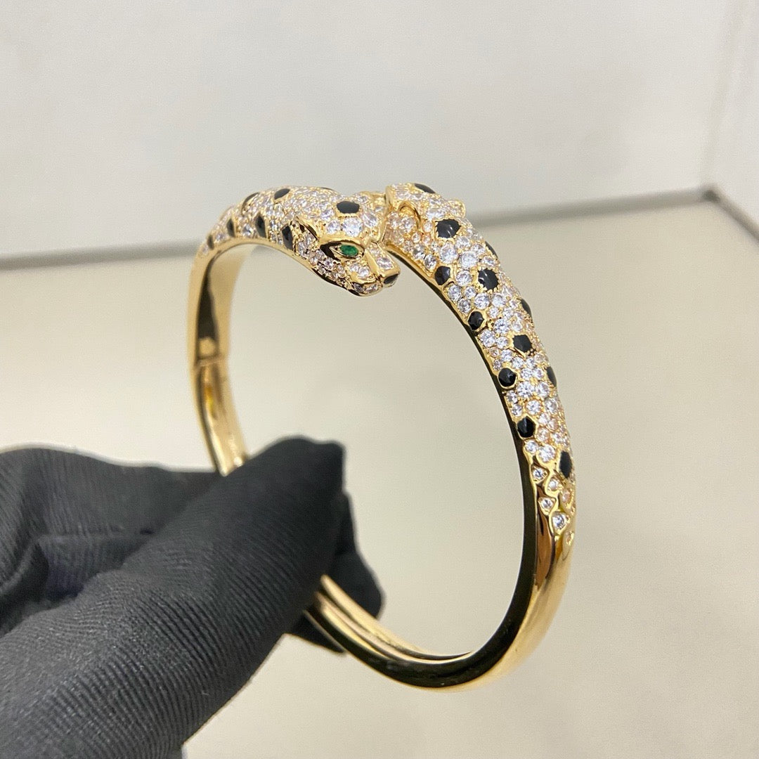 [⭐Hyrra Jewelry]PANTHERE DOUBLE HEADED HALF DIAMOND OPEN BRACELET
