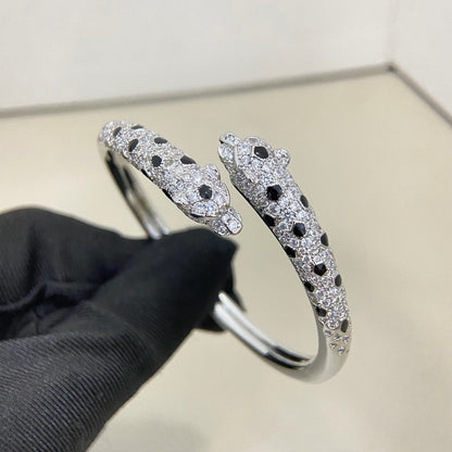 [⭐Hyrra Jewelry]PANTHERE DOUBLE HEADED HALF DIAMOND OPEN BRACELET