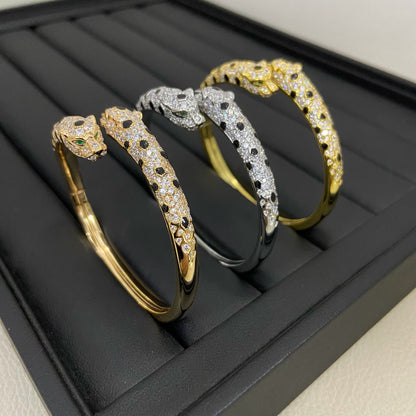 [⭐Hyrra Jewelry]PANTHERE DOUBLE HEADED HALF DIAMOND OPEN BRACELET