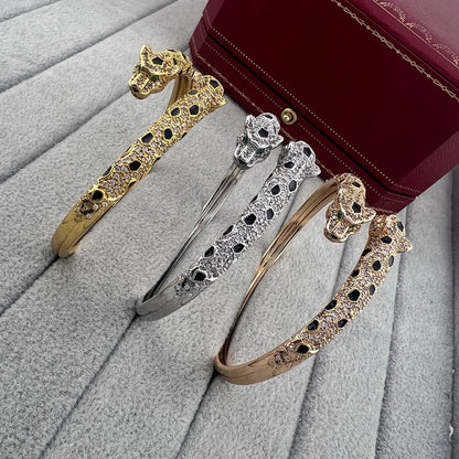 [⭐Hyrra Jewelry]PANTHERE DOUBLE HEADED HALF DIAMOND OPEN BRACELET
