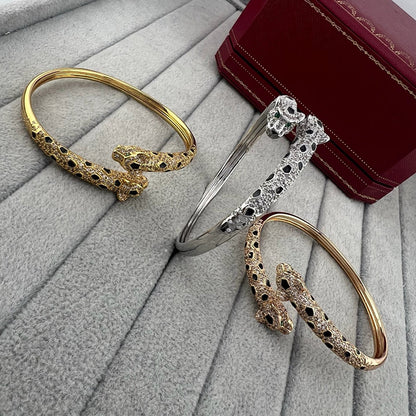 [⭐Hyrra Jewelry]PANTHERE DOUBLE HEADED HALF DIAMOND OPEN BRACELET