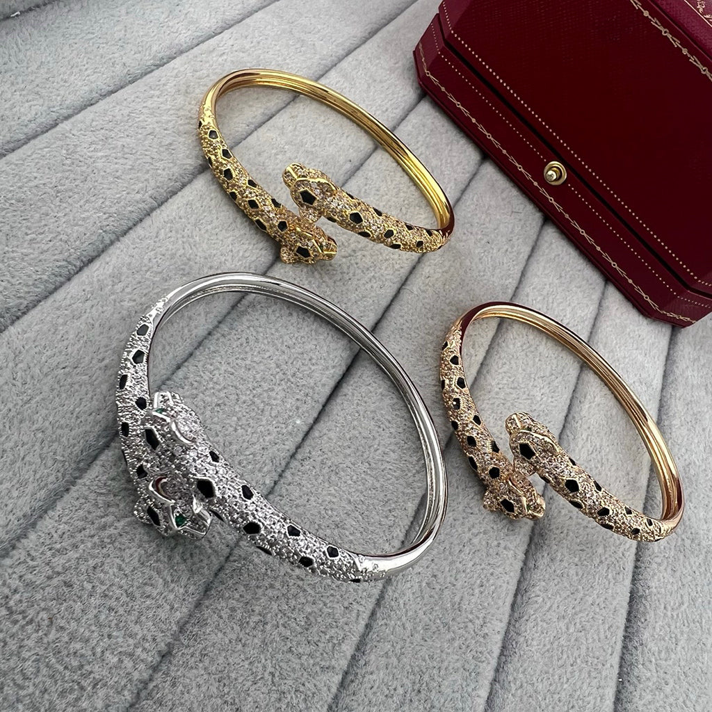 [⭐Hyrra Jewelry]PANTHERE DOUBLE HEADED HALF DIAMOND OPEN BRACELET