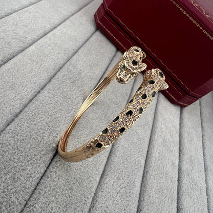 [⭐Hyrra Jewelry]PANTHERE DOUBLE HEADED HALF DIAMOND OPEN BRACELET