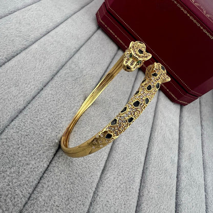 [⭐Hyrra Jewelry]PANTHERE DOUBLE HEADED HALF DIAMOND OPEN BRACELET