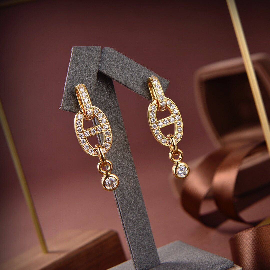 [⭐Hyrra Jewelry]HM CHAINE DIAMOND EARRINGS