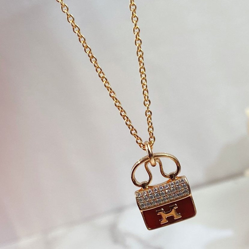 [⭐Hyrra Jewelry]CONSTANCE RED PEDANT PINK GOLD NECKLACE