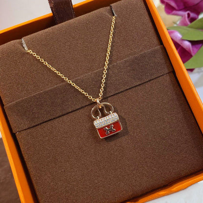 [⭐Hyrra Jewelry]CONSTANCE RED PEDANT PINK GOLD NECKLACE