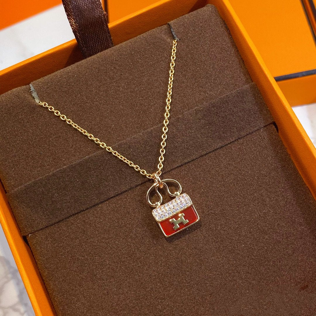 [⭐Hyrra Jewelry]CONSTANCE RED PEDANT PINK GOLD NECKLACE