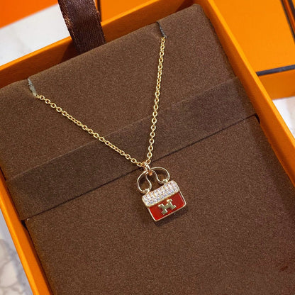 [⭐Hyrra Jewelry]CONSTANCE RED PEDANT PINK GOLD NECKLACE