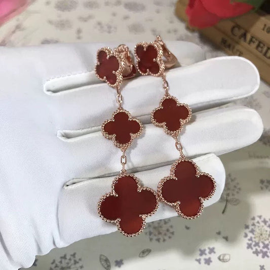 [⭐Hyrra Jewelry]CLOVER 3 MOTIF CARNELIAN DROP EARRINGS