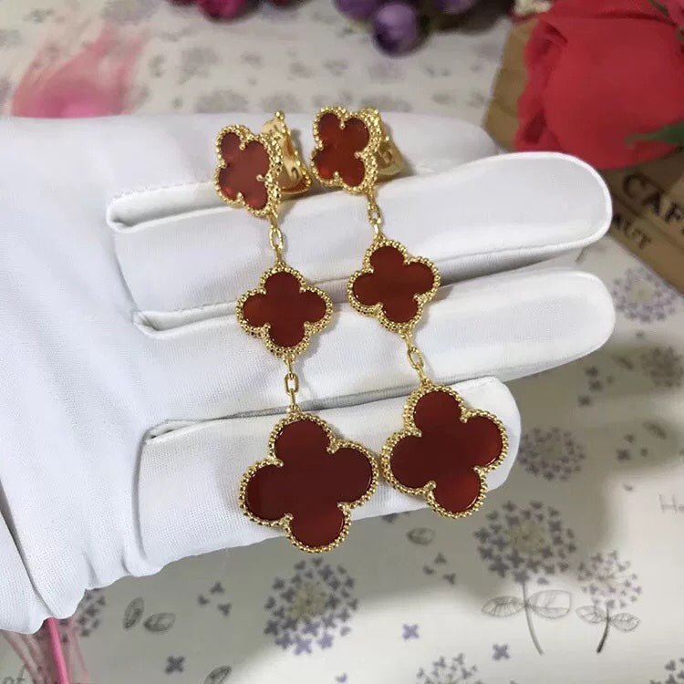 [⭐Hyrra Jewelry]CLOVER 3 MOTIF CARNELIAN DROP EARRINGS