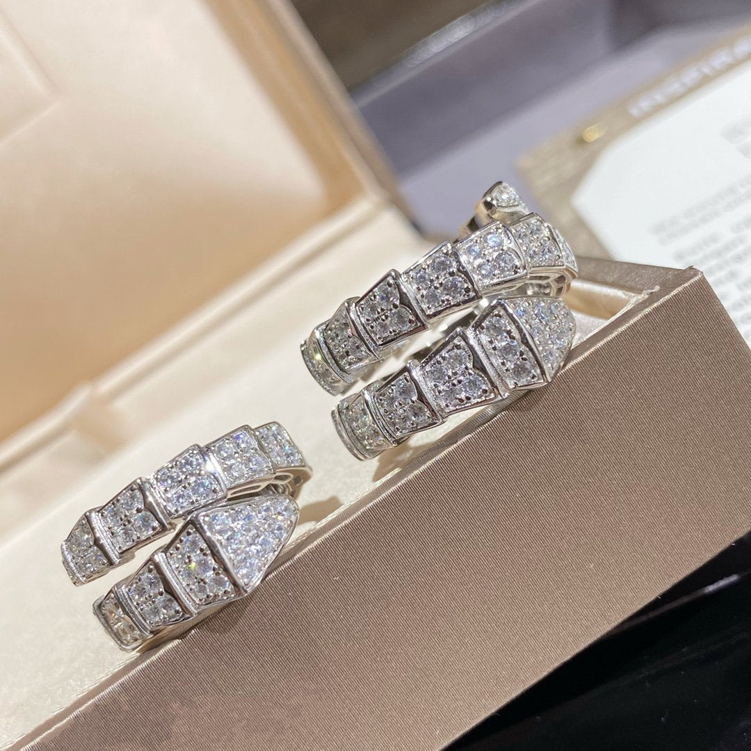 [⭐Hyrra Jewelry]SERPENTI DOUBLE RING SILVER DIAMOND PAVED