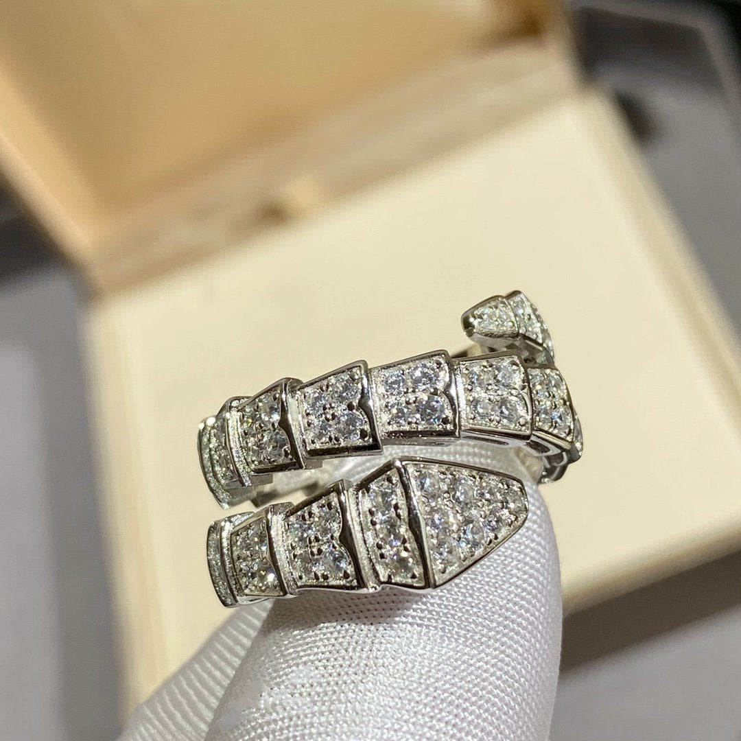 [⭐Hyrra Jewelry]SERPENTI DOUBLE RING SILVER DIAMOND PAVED