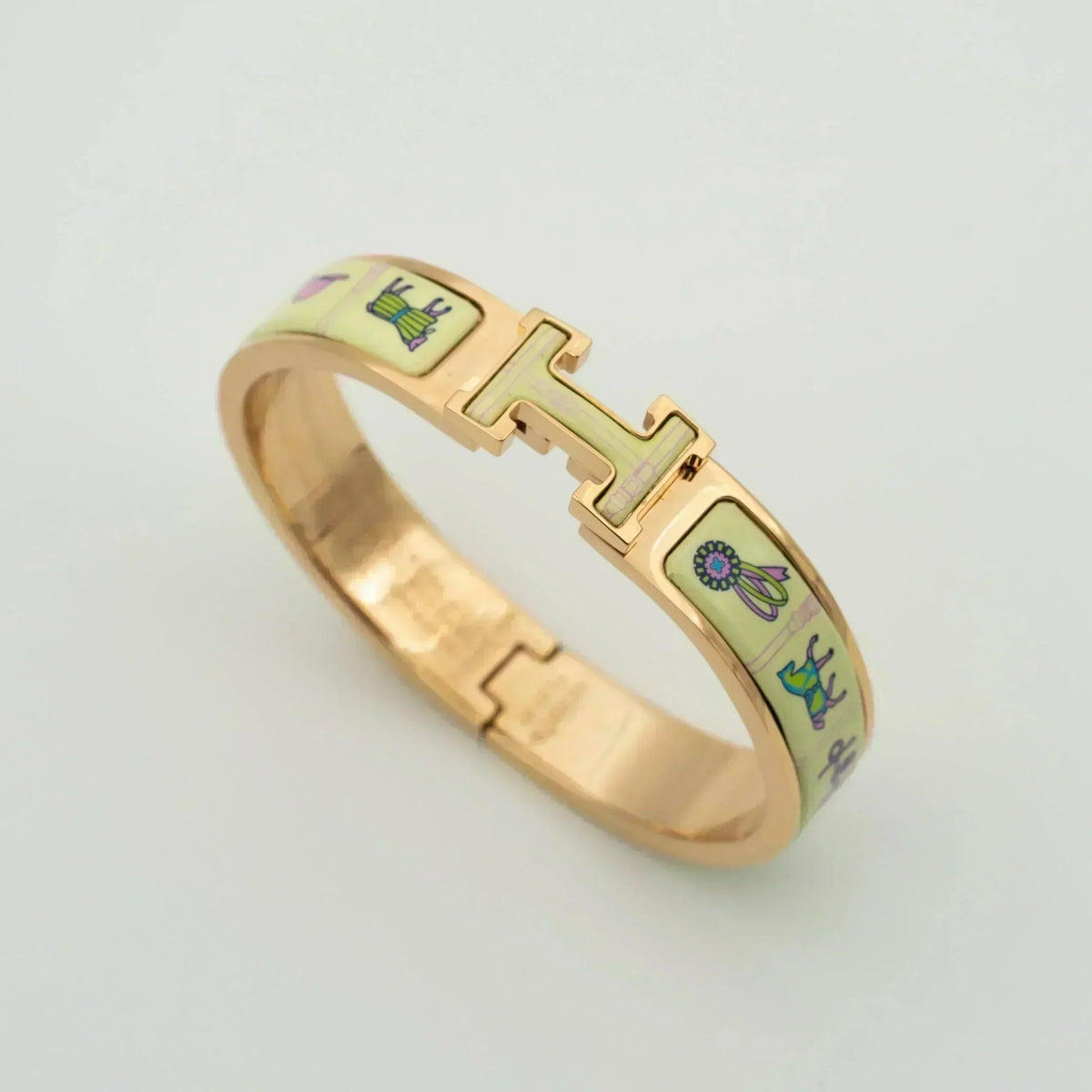[⭐Hyrra Jewelry]H PINK GOLD BRACELET CREAM CERAMIC