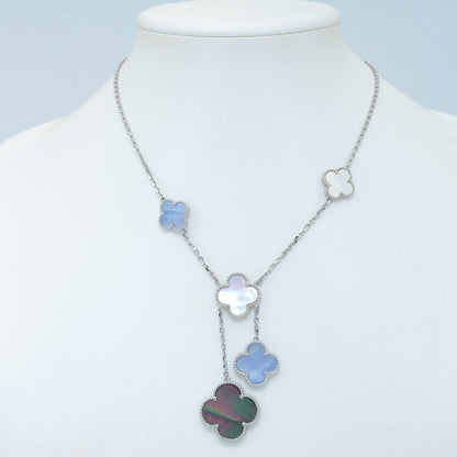[⭐Hyrra Jewelry]CLOVER MOP CHALCEDONY NECKLACE SILVER 6 MOTIF