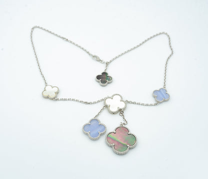 [⭐Hyrra Jewelry]CLOVER MOP CHALCEDONY NECKLACE SILVER 6 MOTIF