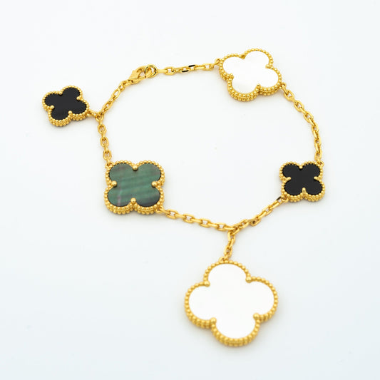 [⭐Hyrra Jewelry]CLOVER BRACELET 5 MOTIFS ONYX MOP