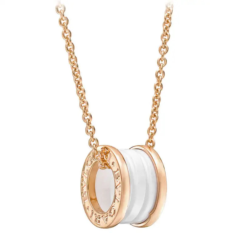 [⭐Hyrra Jewelry]ZERO 1 WHITE CERAMIC PINK GOLD DIAMOND NECKLACE