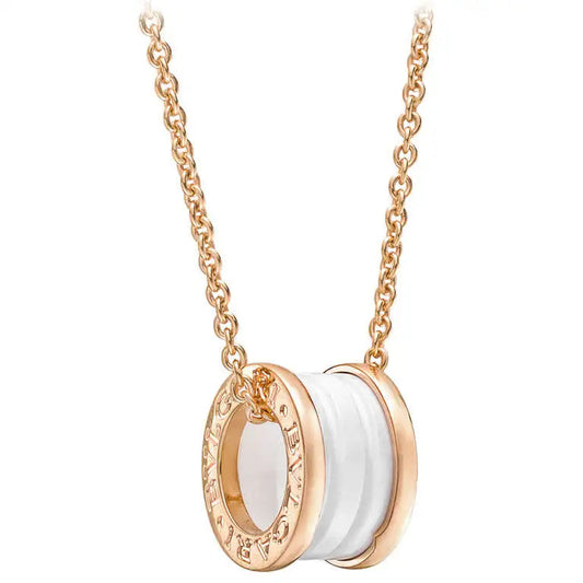 [⭐Hyrra Jewelry]ZERO 1 WHITE CERAMIC PINK GOLD DIAMOND NECKLACE