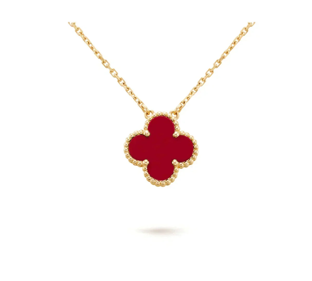 [⭐Hyrra Jewelry]CLOVER 15MM CARNELIAN SINGLE FLOWER NECKLACE
