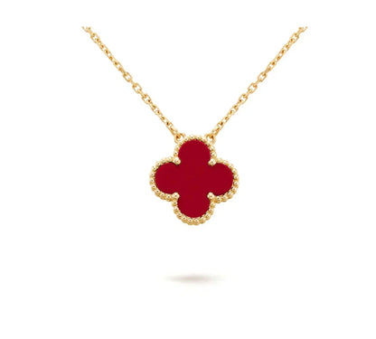 [⭐Hyrra Jewelry]CLOVER 15MM CARNELIAN SINGLE FLOWER NECKLACE