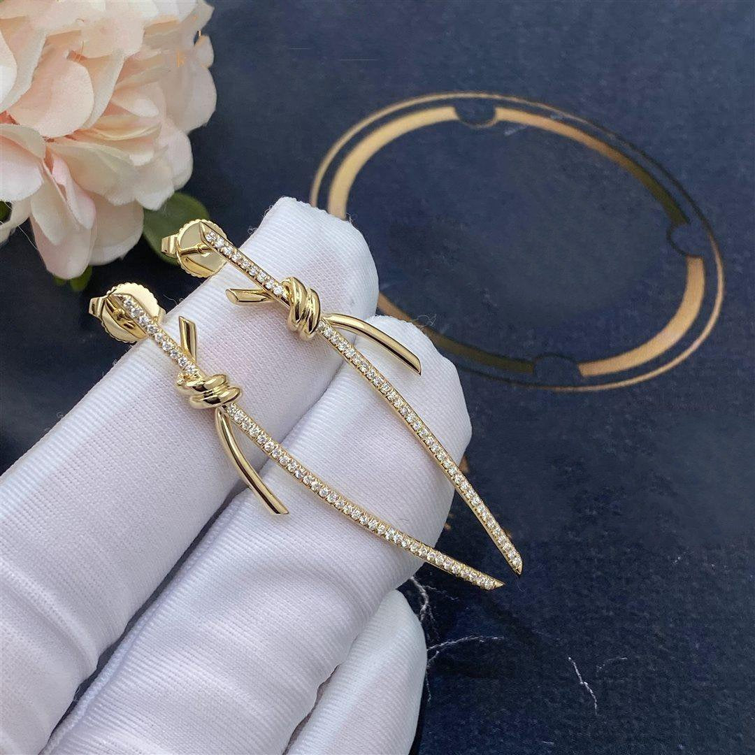 [Hyrra Jewelry]KNOT DROP EARRINGS IN YELLOW GOLD WITH DIAMONDS