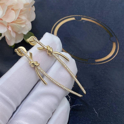 [Hyrra Jewelry]KNOT DROP EARRINGS IN YELLOW GOLD WITH DIAMONDS