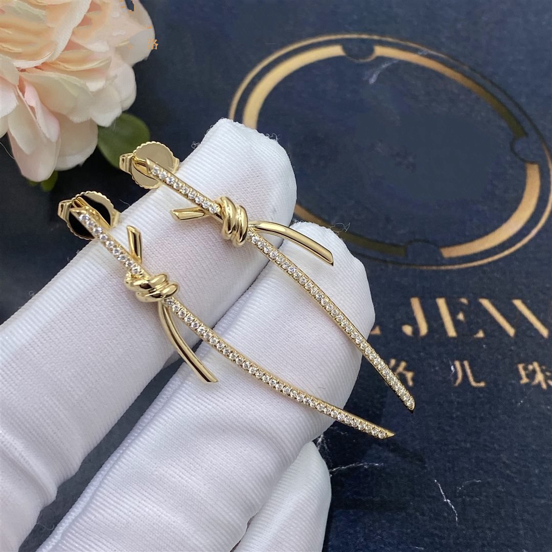 [Hyrra Jewelry]KNOT DROP EARRINGS IN YELLOW GOLD WITH DIAMONDS