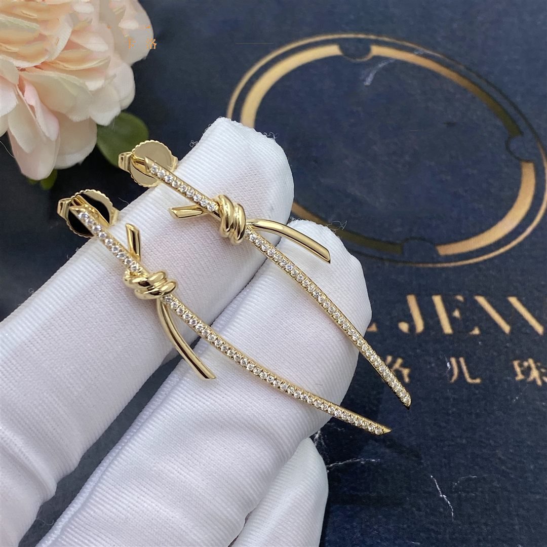 [Hyrra Jewelry]KNOT DROP EARRINGS IN YELLOW GOLD WITH DIAMONDS