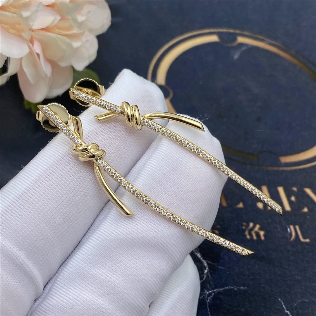 [Hyrra Jewelry]KNOT DROP EARRINGS IN YELLOW GOLD WITH DIAMONDS