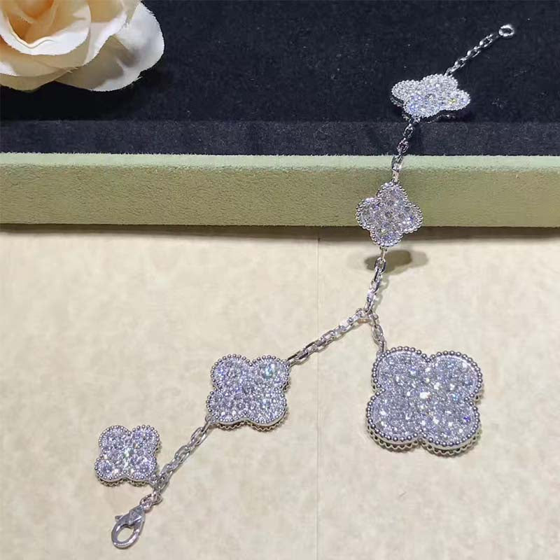 [⭐Hyrra Jewelry]CLOVER 6 MOTIFS SILVER DIAMOND BRACELET