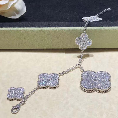 [⭐Hyrra Jewelry]CLOVER 6 MOTIFS SILVER DIAMOND BRACELET