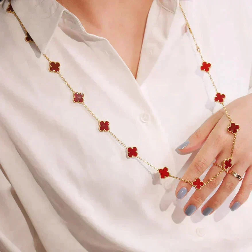 [⭐Hyrra Jewelry]CLOVER 20 MOTIFS CARNELIAN NECKLACE