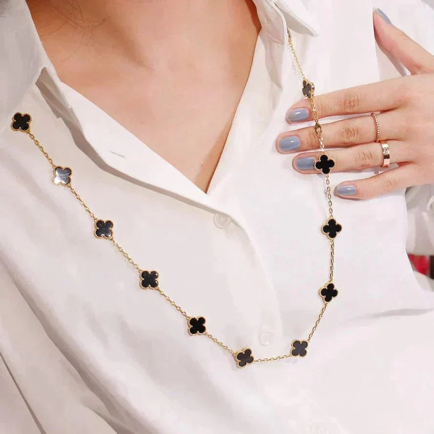 [⭐Hyrra Jewelry]CLOVER 20 MOTIFS ONYX NECKLACE