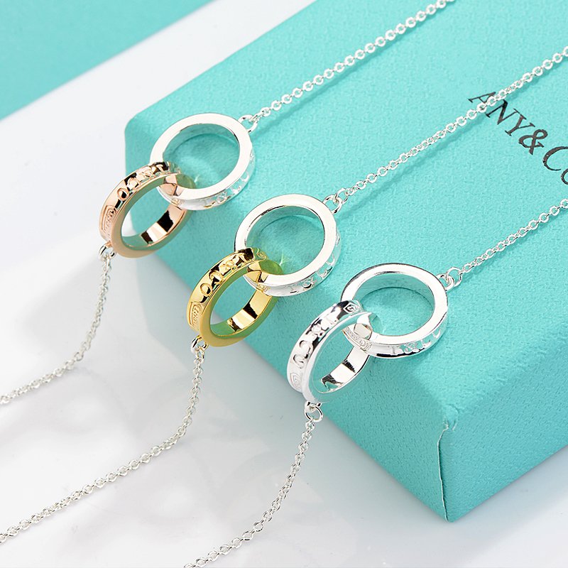 [Hyrra Jewelry]NECKLACE FEMALE DOUBLE RING DOUBLE CIRCLE COUPLE PENDANT