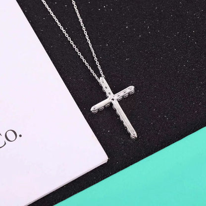 [Hyrra Jewelry]MOISSANITE STONE CROSS PENDANT NECKLACE SIMULATED DIAMOND CROSS CHOKER