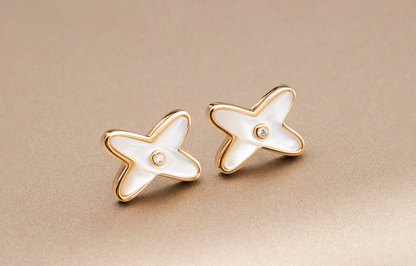 [⭐Hyrra Jewelry]JEUX DE WHITE MOP PINK GOLD DIAMOND EARRINGS