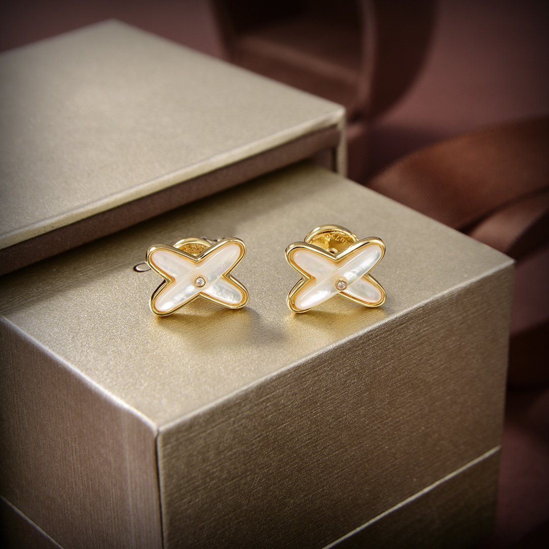 [⭐Hyrra Jewelry]JEUX DE WHITE MOP GOLD DIAMOND EARRINGS