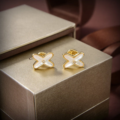 [⭐Hyrra Jewelry]JEUX DE WHITE MOP GOLD DIAMOND EARRINGS