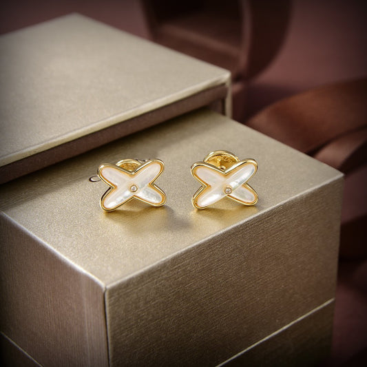 [⭐Hyrra Jewelry]JEUX DE WHITE MOP GOLD DIAMOND EARRINGS