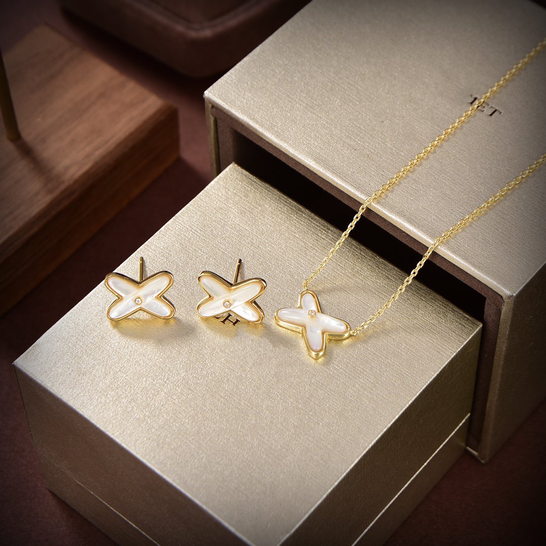 [⭐Hyrra Jewelry]JEUX DE WHITE MOP GOLD DIAMOND EARRINGS