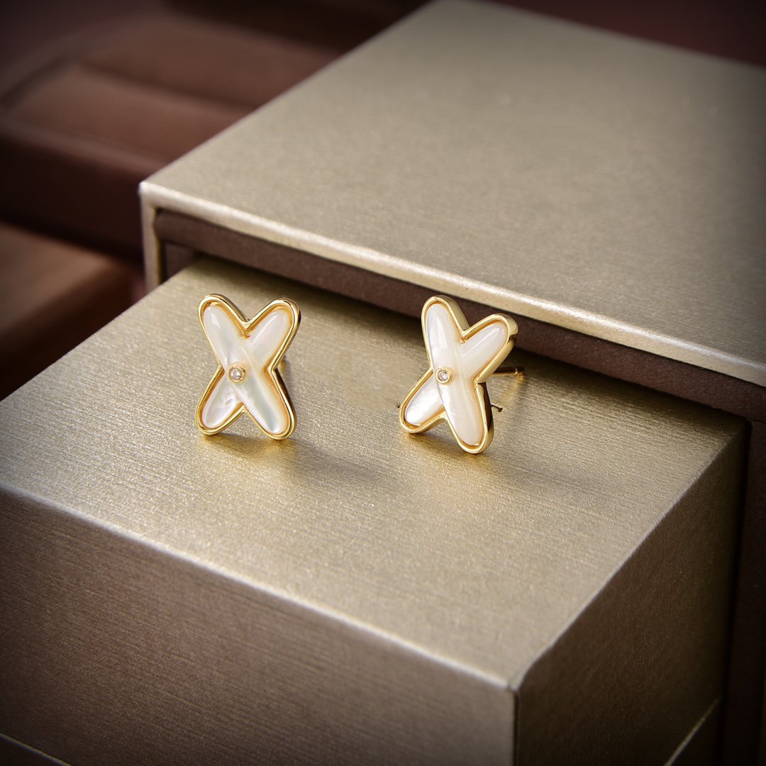 [⭐Hyrra Jewelry]JEUX DE WHITE MOP GOLD DIAMOND EARRINGS