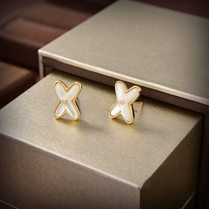 [⭐Hyrra Jewelry]JEUX DE WHITE MOP GOLD DIAMOND EARRINGS